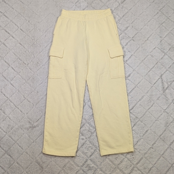 TNA Sweatpants Womens XS Yellow Cargo Cozy Fleece Mega Straight Baggy - Picture 1 of 8